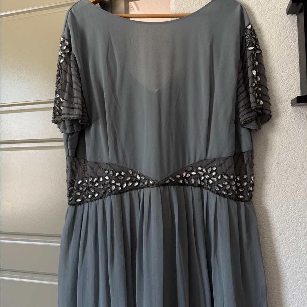 Lovedrobe Blue/Gray Embellishnent Maxi Gown with Flutter Sleeves